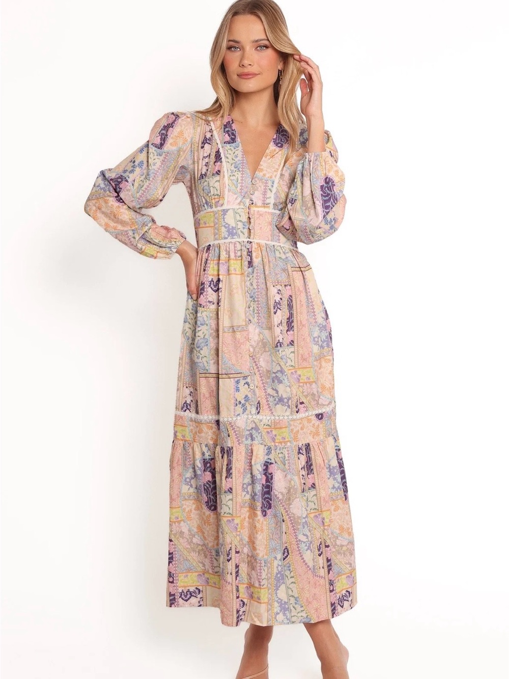 Petal & Pup Pastel Ariella Patchwork Maxi Dress